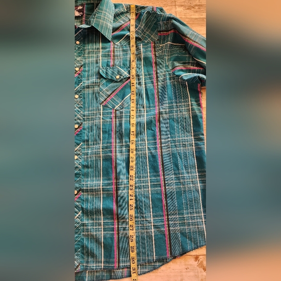 Vintage Wrangler light weight summer pearl snap shirt teal purple stripe xxl? - Picture 6 of 7